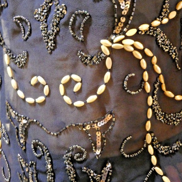 Navy Chiffon Blouse Beaded Top Sheer Dinner Dance Cocktail Party UK 10 = US 6 - Picture 6 of 9